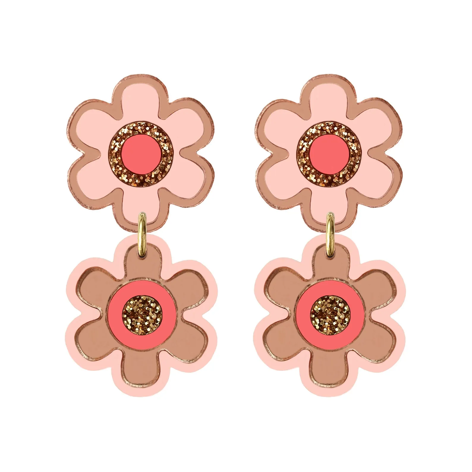 Double Flower Earrings - Rose Gold