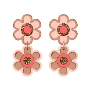 Double Flower Earrings - Rose Gold