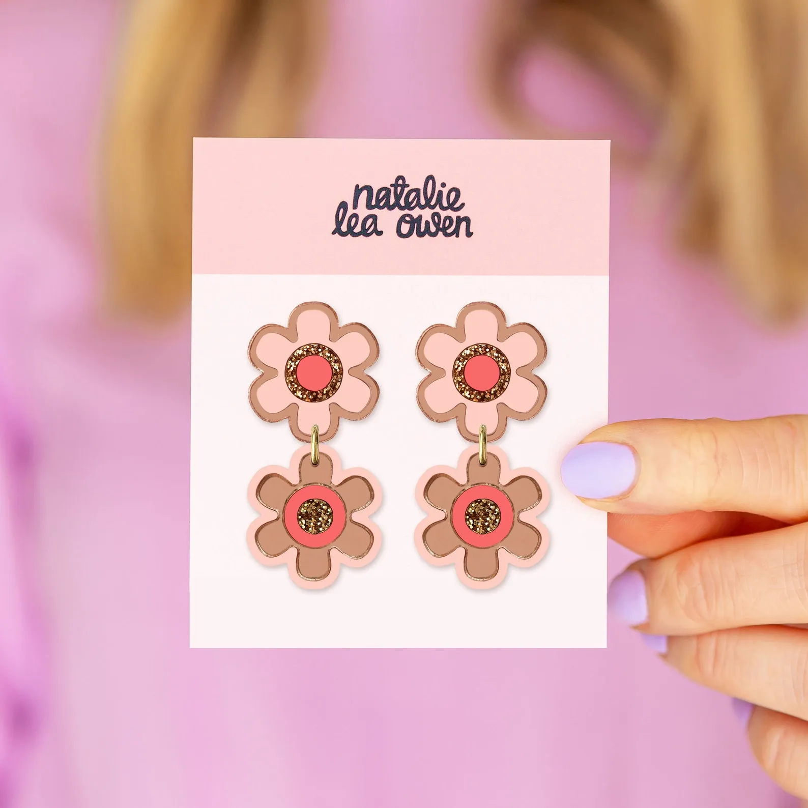 Double Flower Earrings - Rose Gold