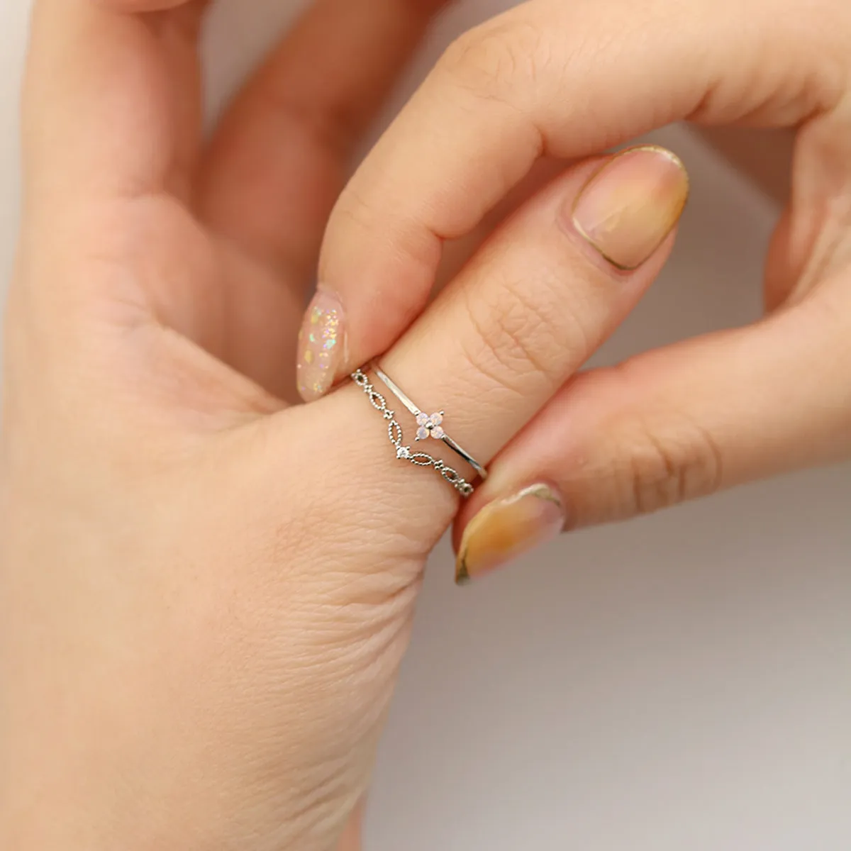 Double moonstone vine ring