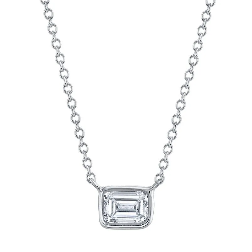 East West Emerald Cut Bezel Set Pendant with Cable Chain