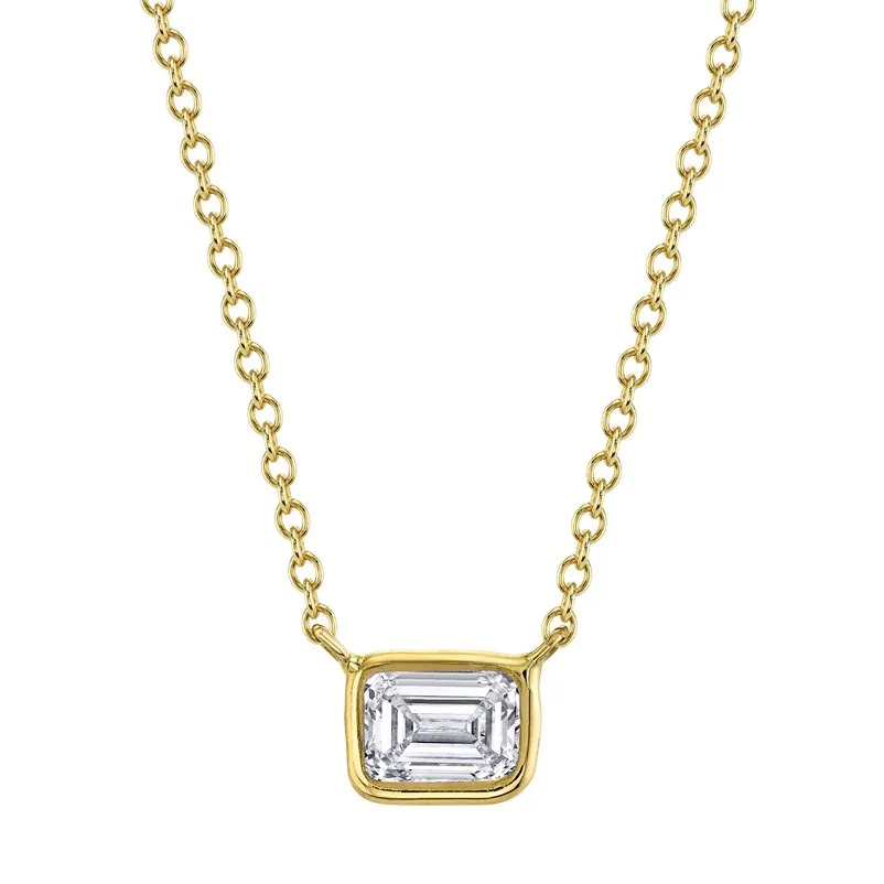 East West Emerald Cut Bezel Set Pendant with Cable Chain