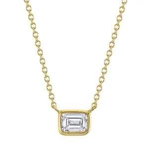 East West Emerald Cut Bezel Set Pendant with Cable Chain