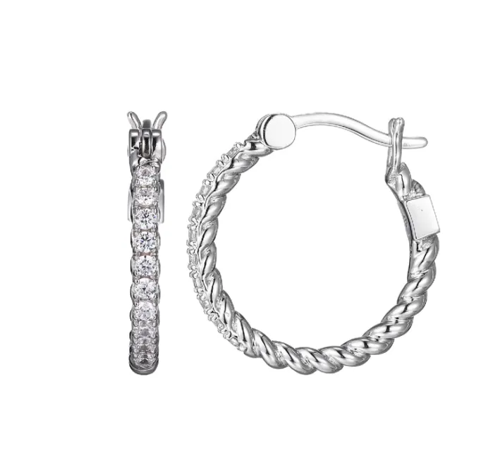 ELLE Silver CZ Twist Small Hoop Earrings (SI3556)