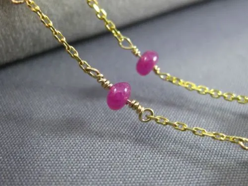 ESTATE AAA RUBY & PEARLS 14KT YELLOW GOLD 3D CLASSIC BY THE YARD NECKLACE #26222