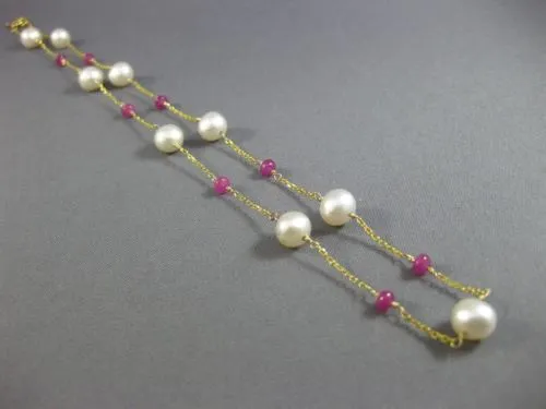 ESTATE AAA RUBY & PEARLS 14KT YELLOW GOLD 3D CLASSIC BY THE YARD NECKLACE #26222