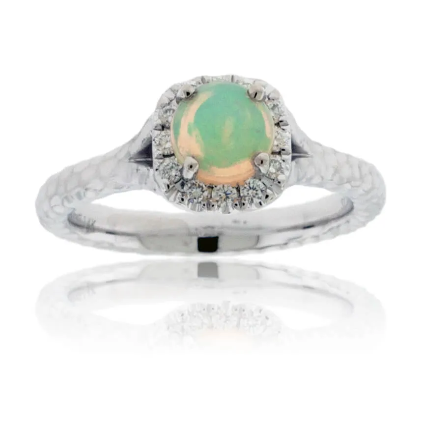 Ethiopian Opal and Diamond Halo Ring