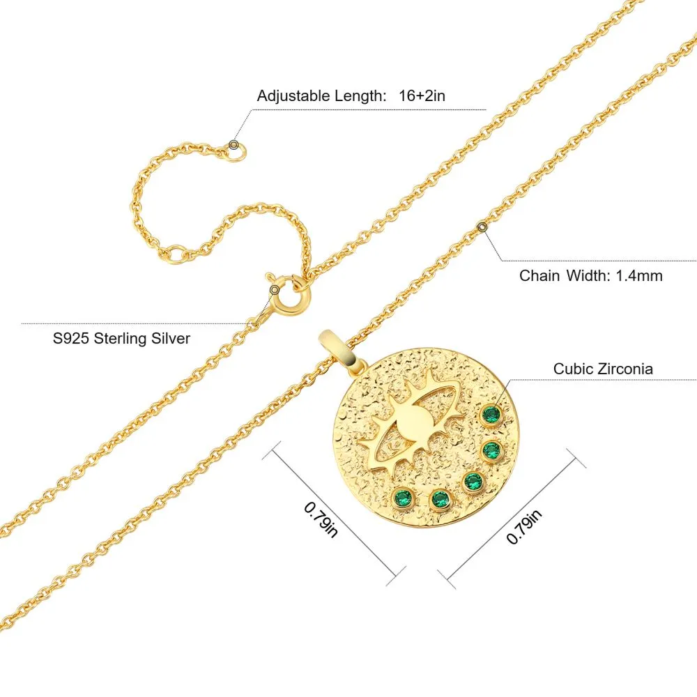 Evil Eye Emerald Gold Coin Pendant Necklace for Women KRKC&CO KEEP REAL KEEP CHAMPION