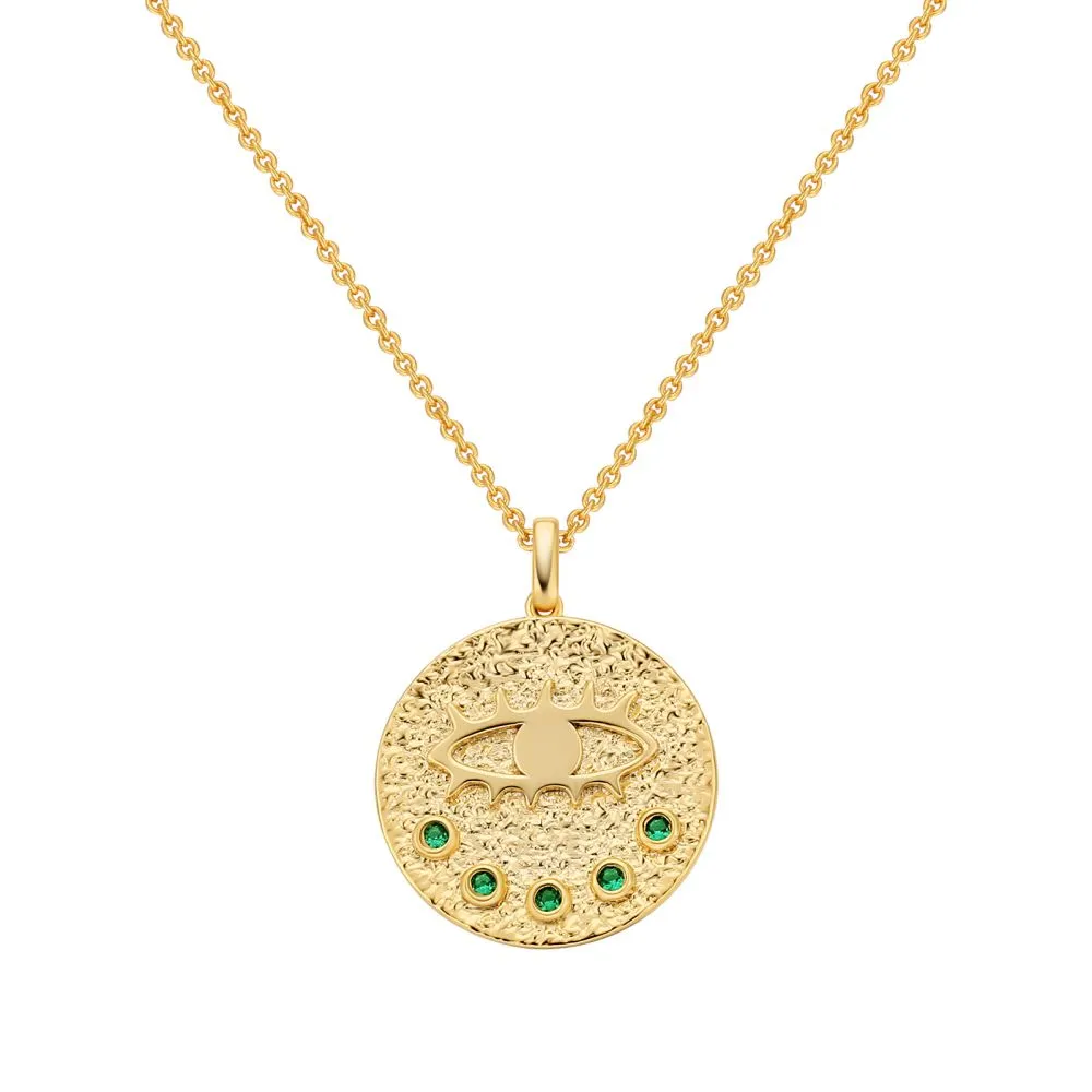 Evil Eye Emerald Gold Coin Pendant Necklace for Women KRKC&CO KEEP REAL KEEP CHAMPION