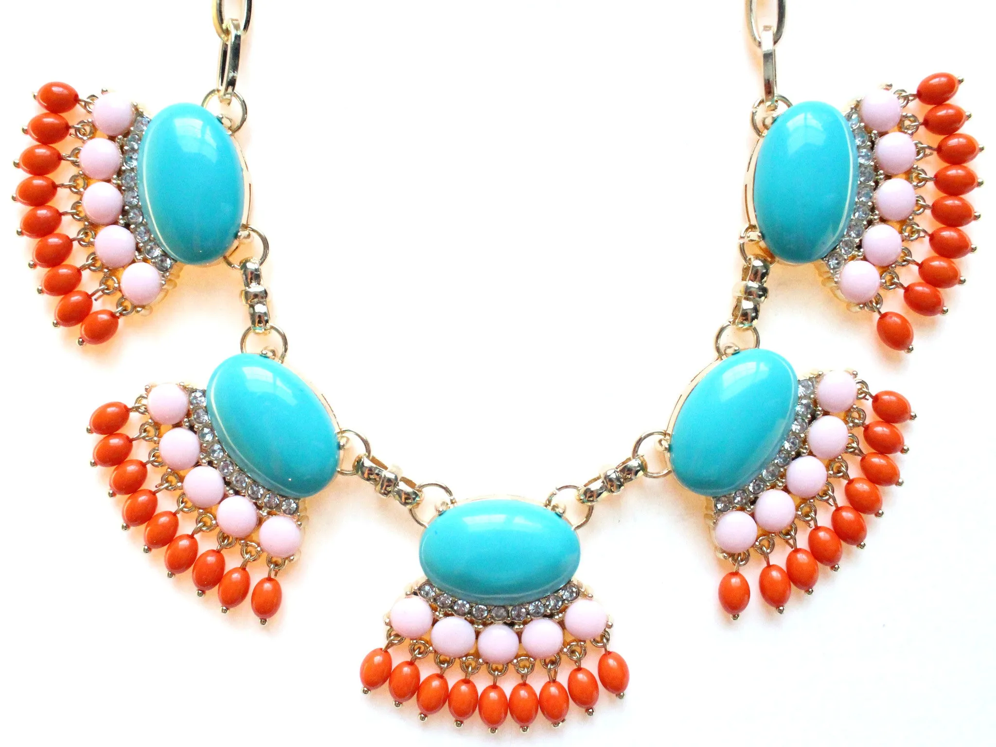 Fan Fringe Statement Necklace- Turquoise