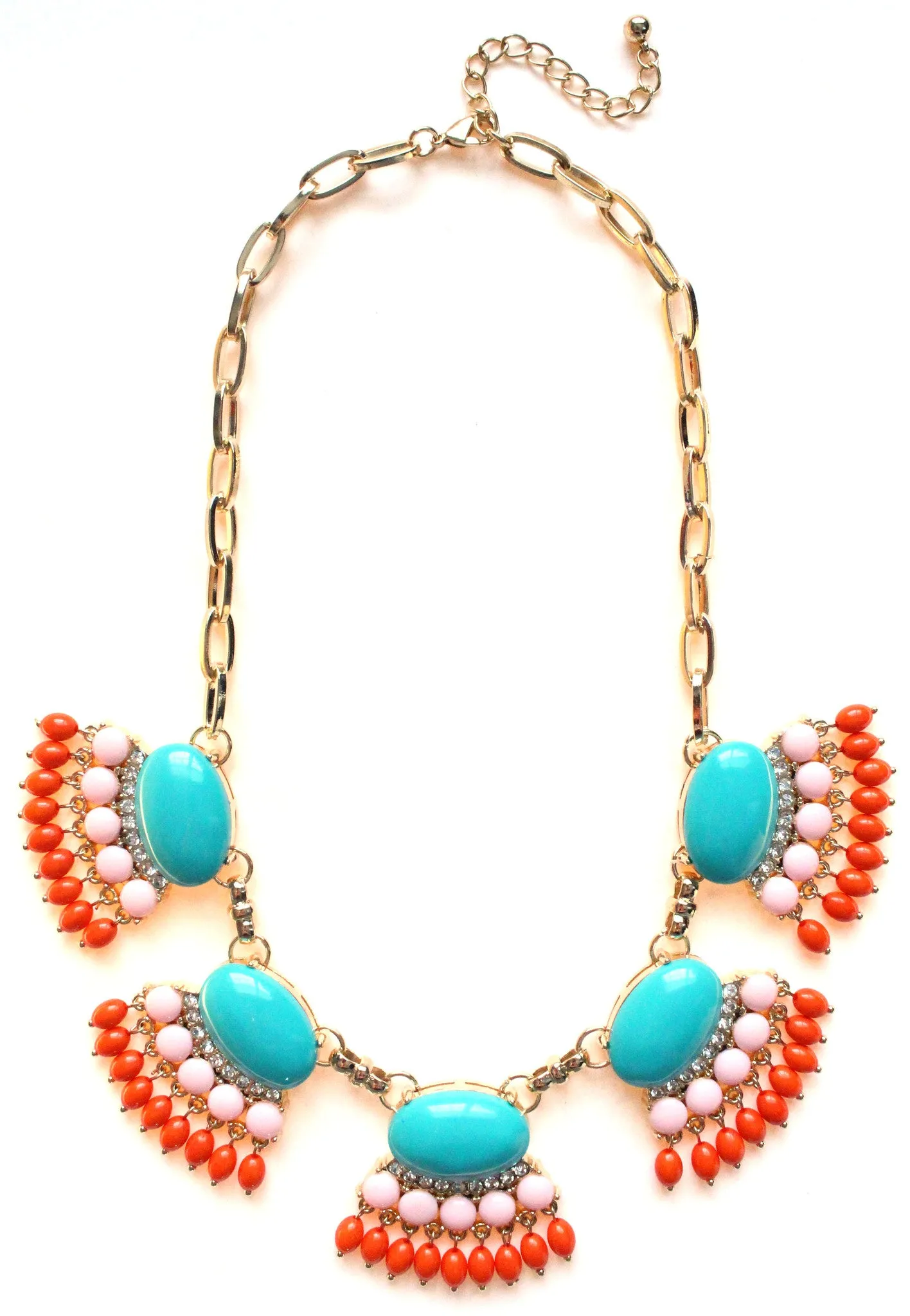 Fan Fringe Statement Necklace- Turquoise