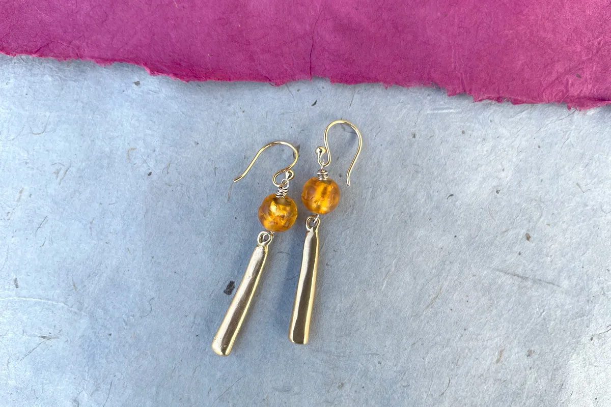 Fire Amber Serenity Earrings | Bronze