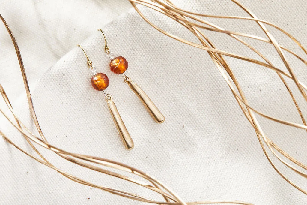 Fire Amber Serenity Earrings | Bronze