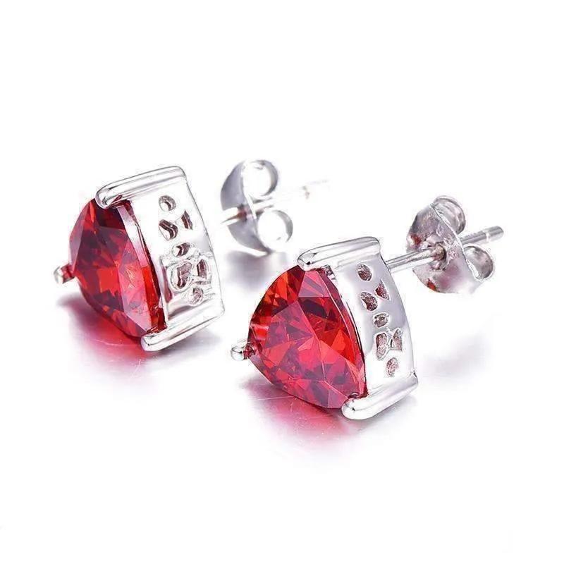 Fire Garnet Trillion Cut 2.9CT IOBI Precious Gems Stud 925 Sterling Silver Earrings