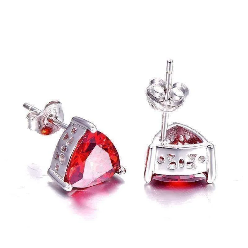 Fire Garnet Trillion Cut 2.9CT IOBI Precious Gems Stud 925 Sterling Silver Earrings