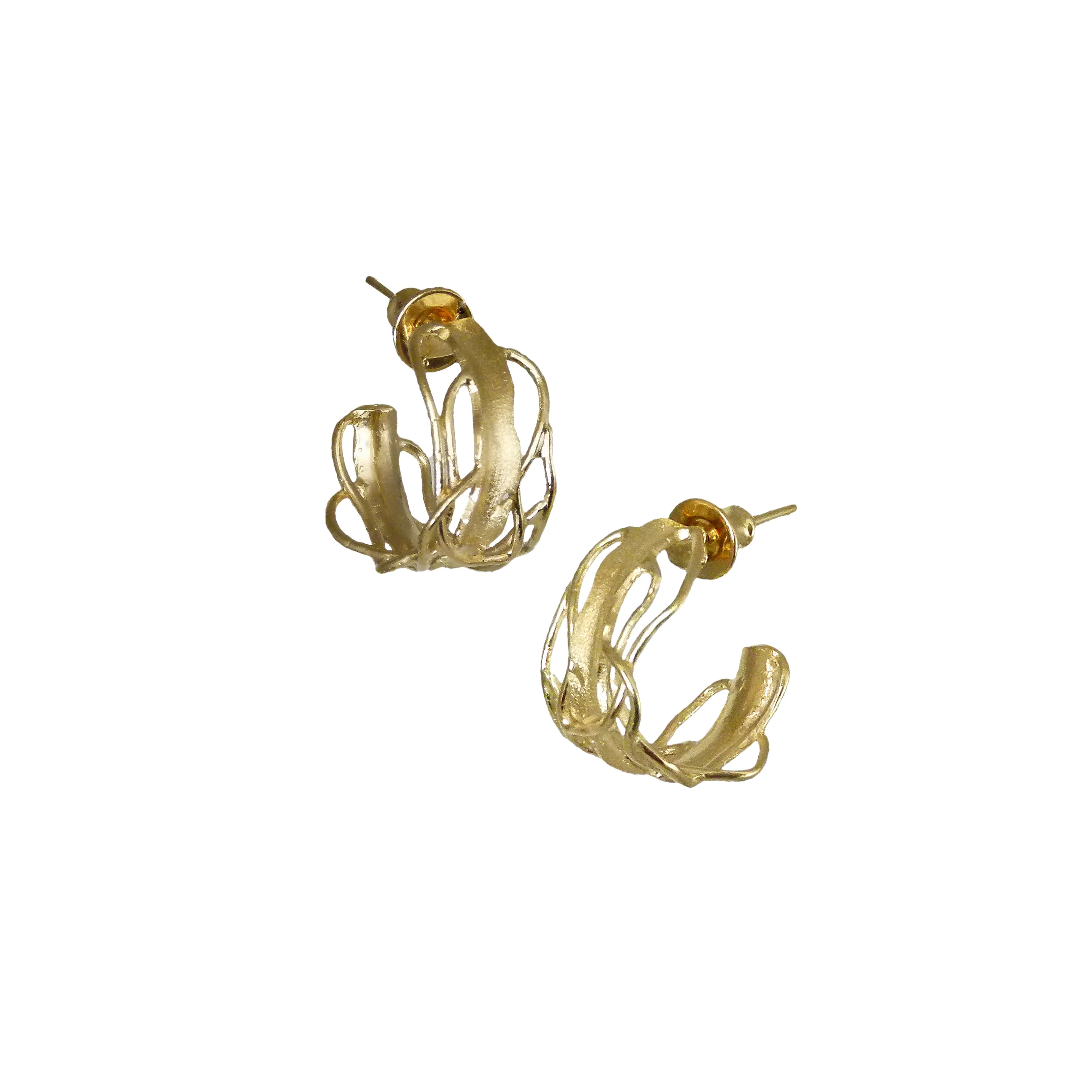 Gold Edge Post Hoops - Small Gold Post Earrings