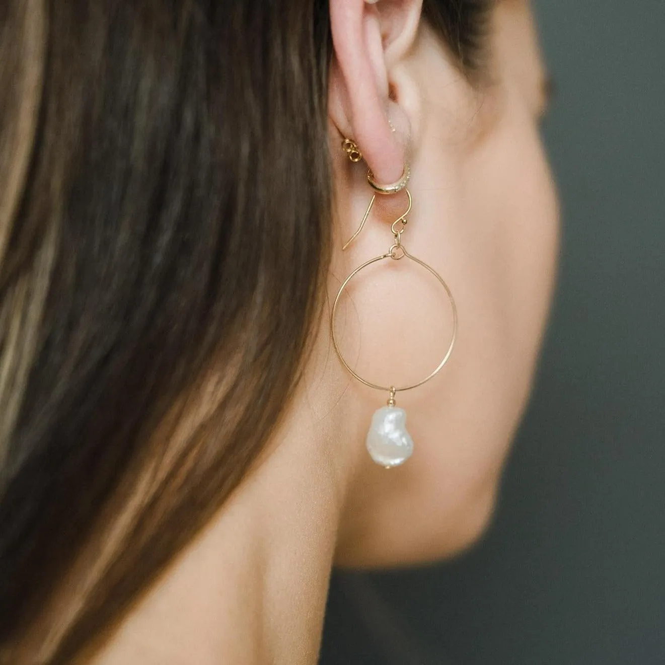 Gold Filled Baroque Pearl Hoop Earrings