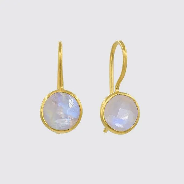 Gold Plated Small Faceted Organic Moonstone Drop Eaarings