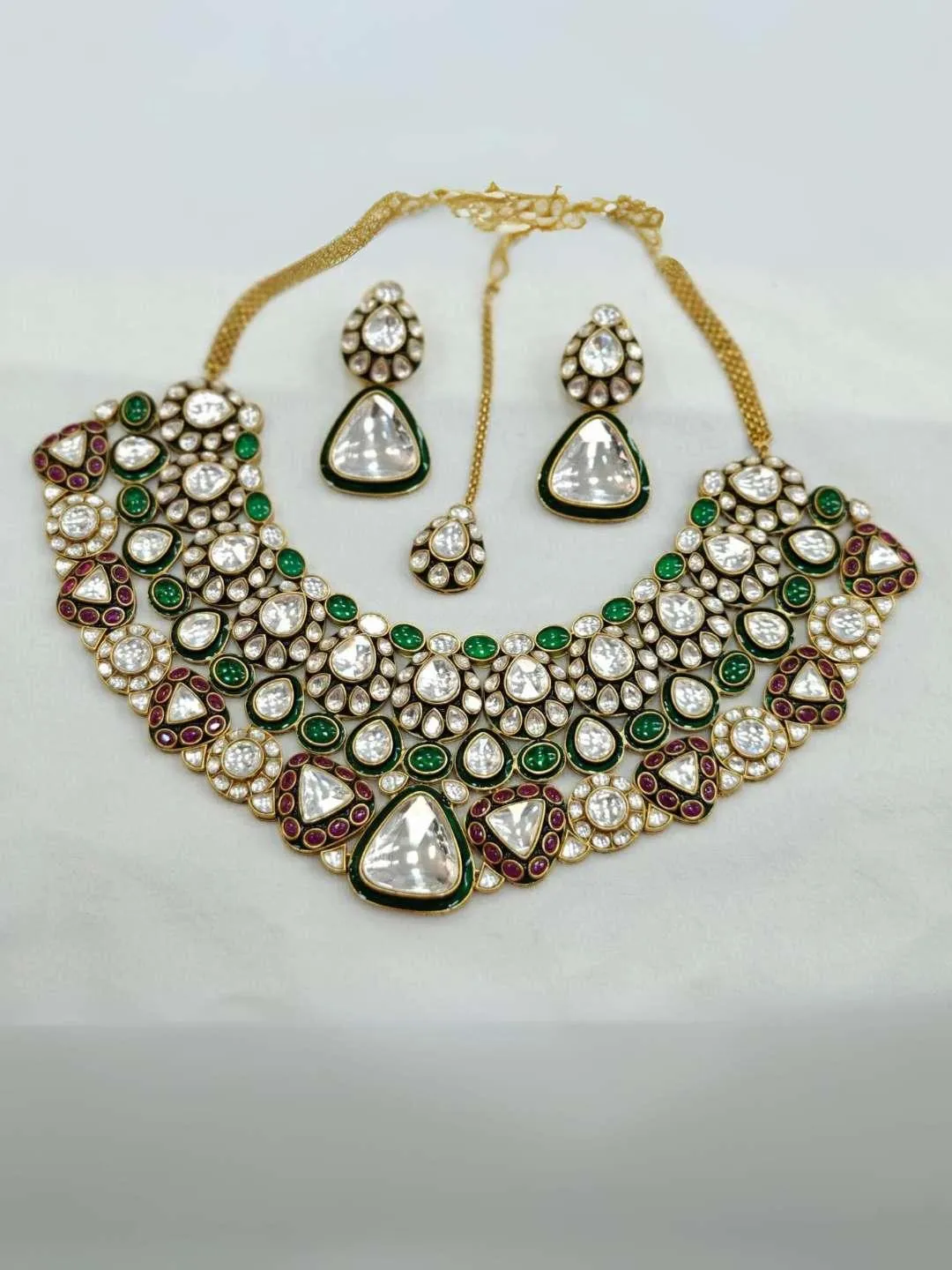 Green Kundan Polki Studded Choker Set