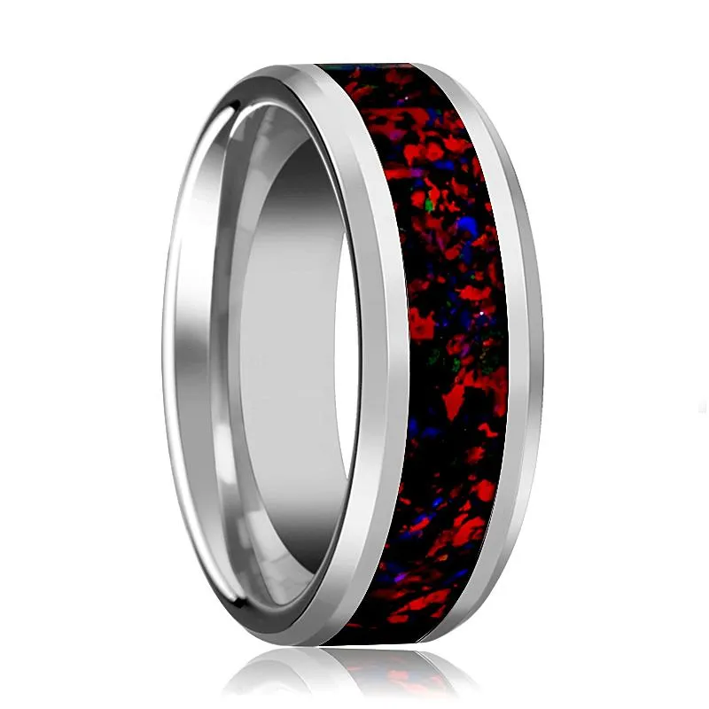 HALLEY | Tungsten Ring, Black Opal Inlay, Beveled