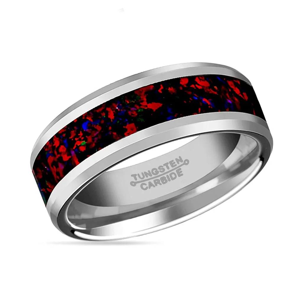 HALLEY | Tungsten Ring, Black Opal Inlay, Beveled