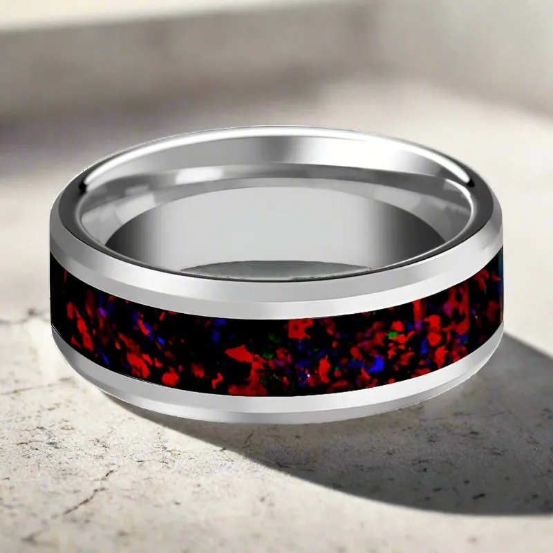 HALLEY | Tungsten Ring, Black Opal Inlay, Beveled