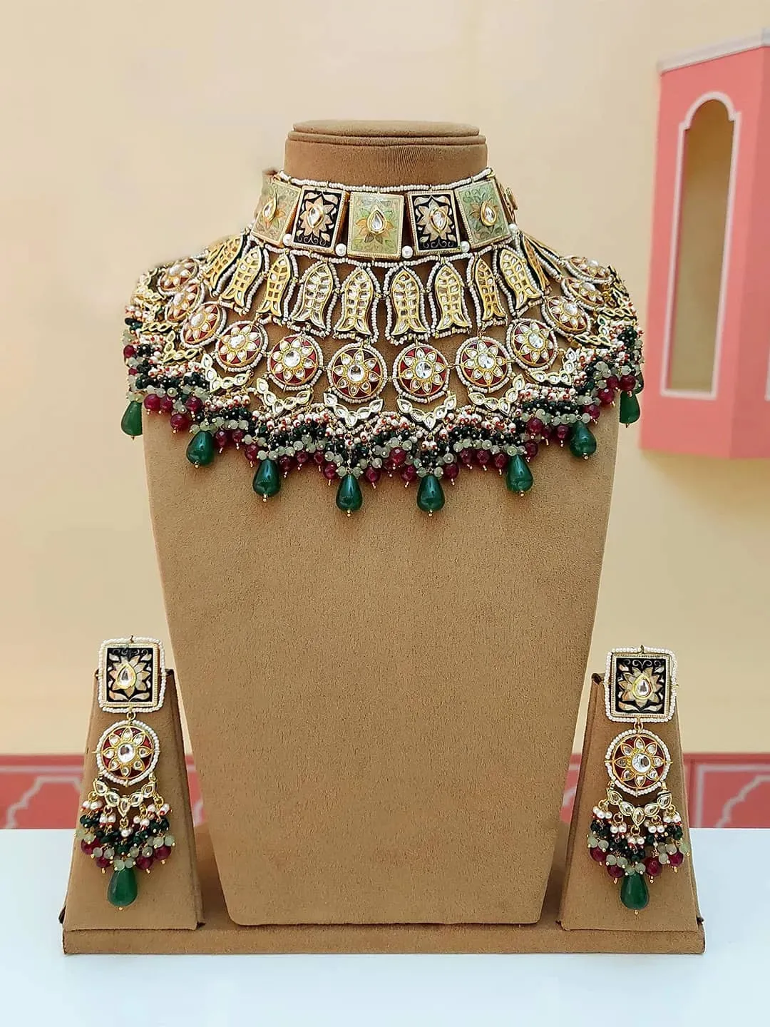 Handmade Rajasthani Royal Kundan Meenakari Bridal Necklace