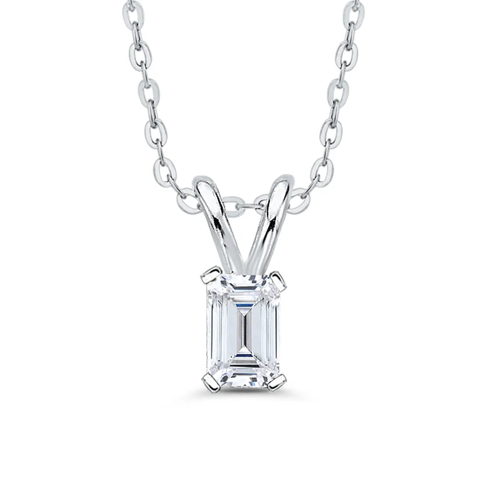 IGI Certified 3.02 ct. I - VS2 Emerald Cut Lab Grown Diamond Solitaire Pendant Necklace in 14K Gold