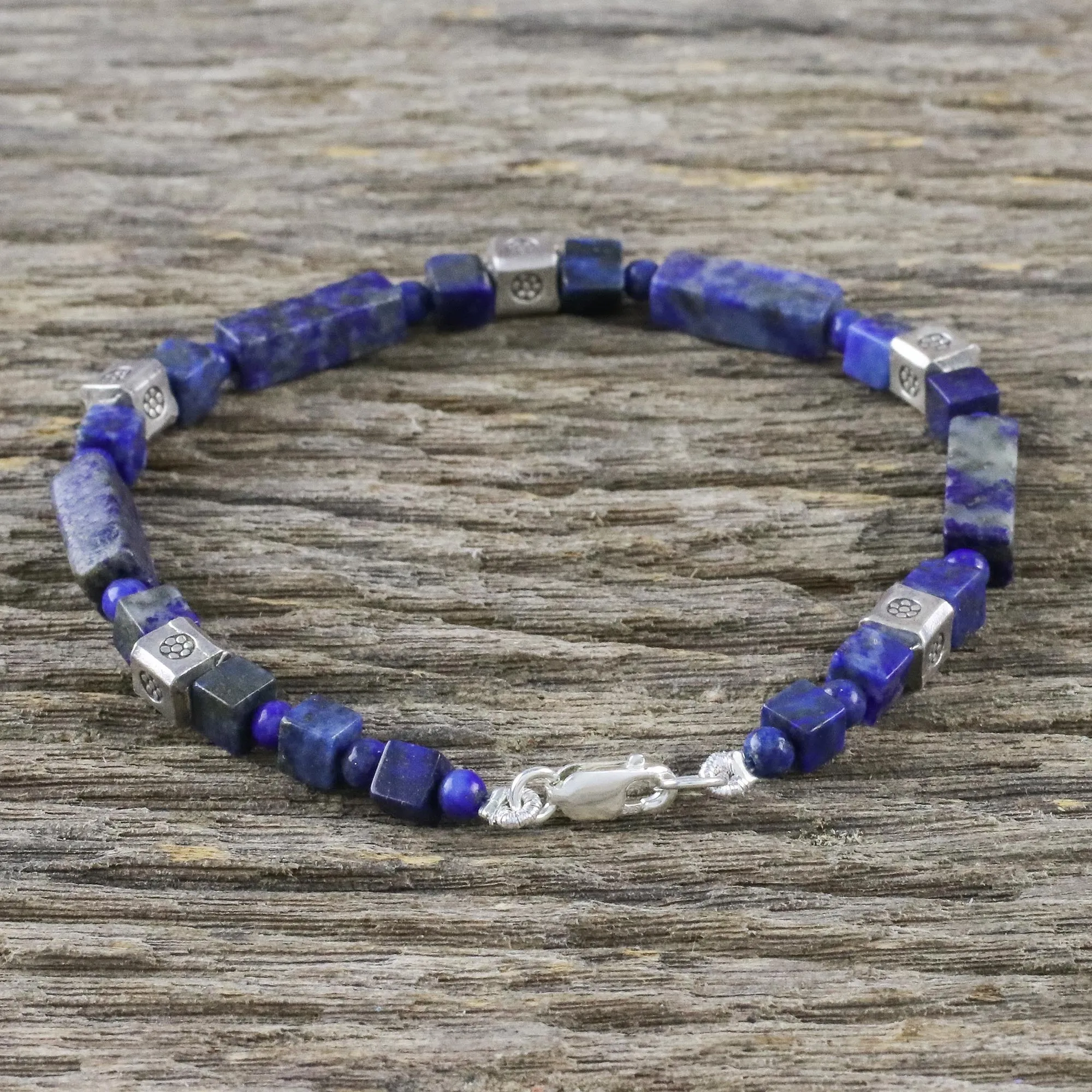 Indigo Dream Lapis Lazuli and Silver Beaded Bracelet from Thailand