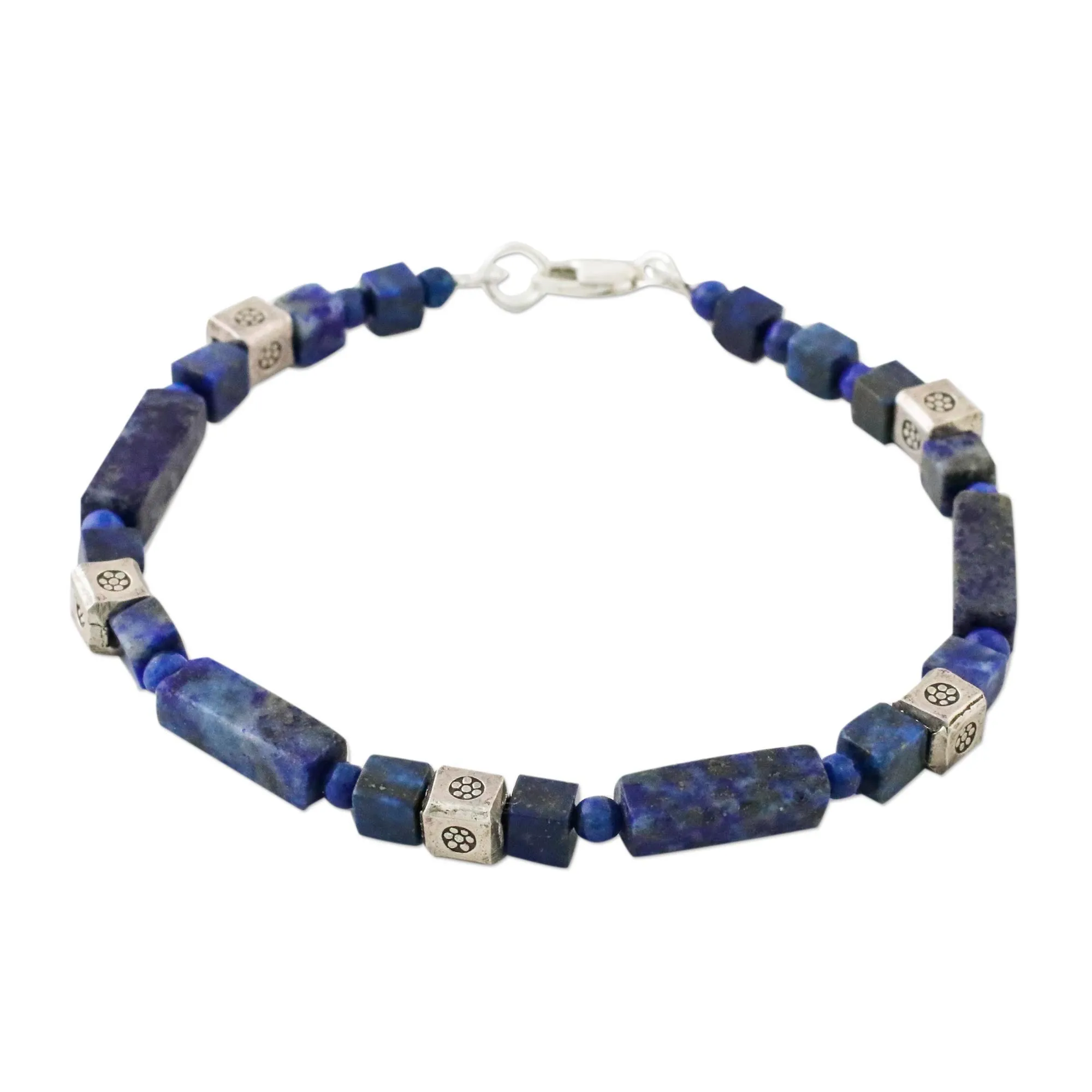 Indigo Dream Lapis Lazuli and Silver Beaded Bracelet from Thailand