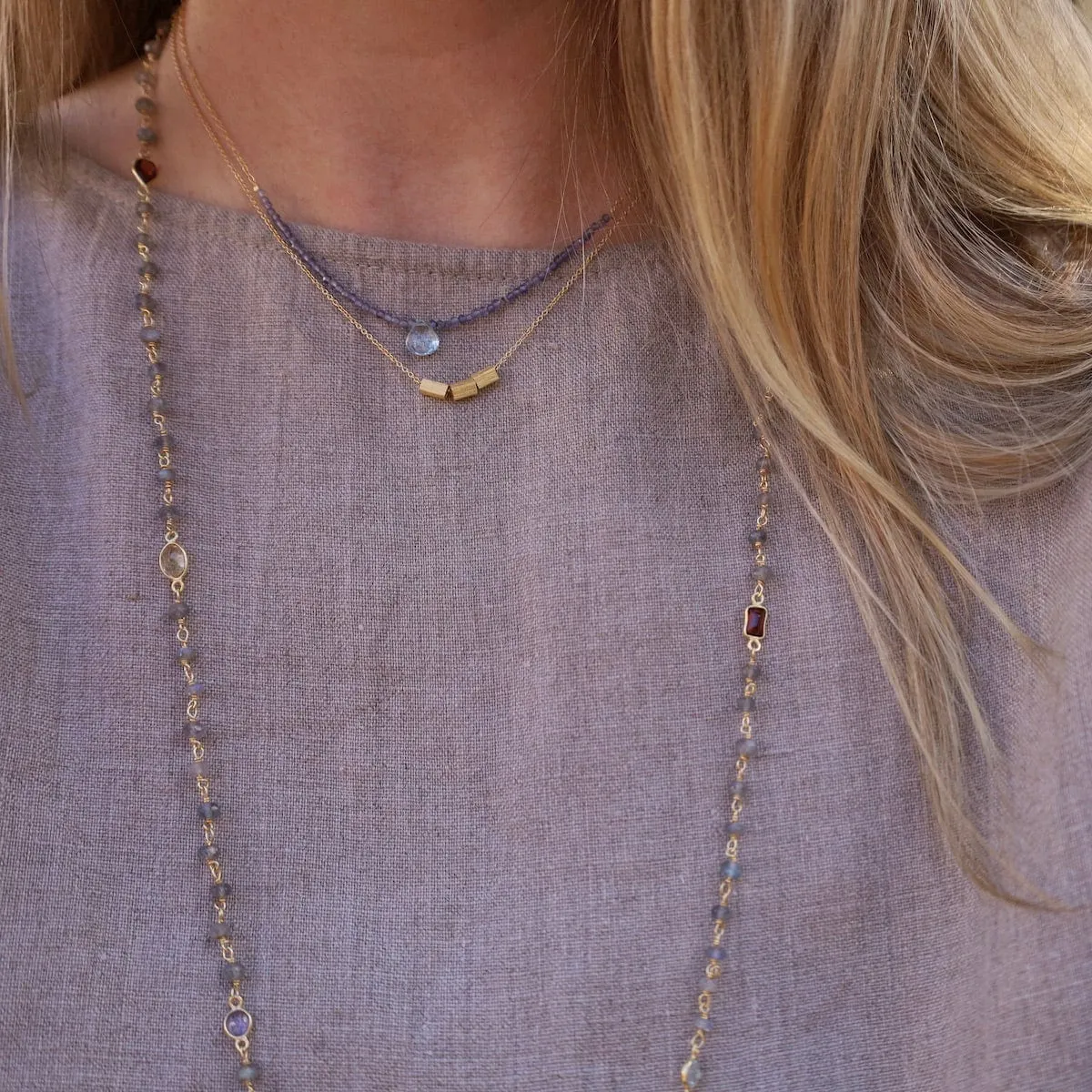 Iolite Arc & Blue Topaz Briolette Drop Necklace