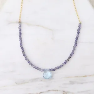 Iolite Arc & Blue Topaz Briolette Drop Necklace