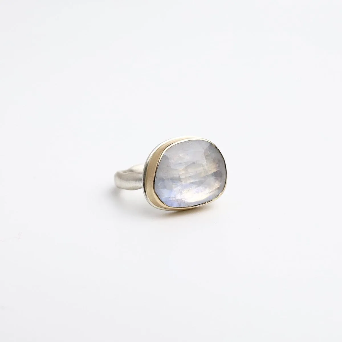 Jamie Joseph Asymmetrical Rose Cut White Rainbow Moonstone Ring