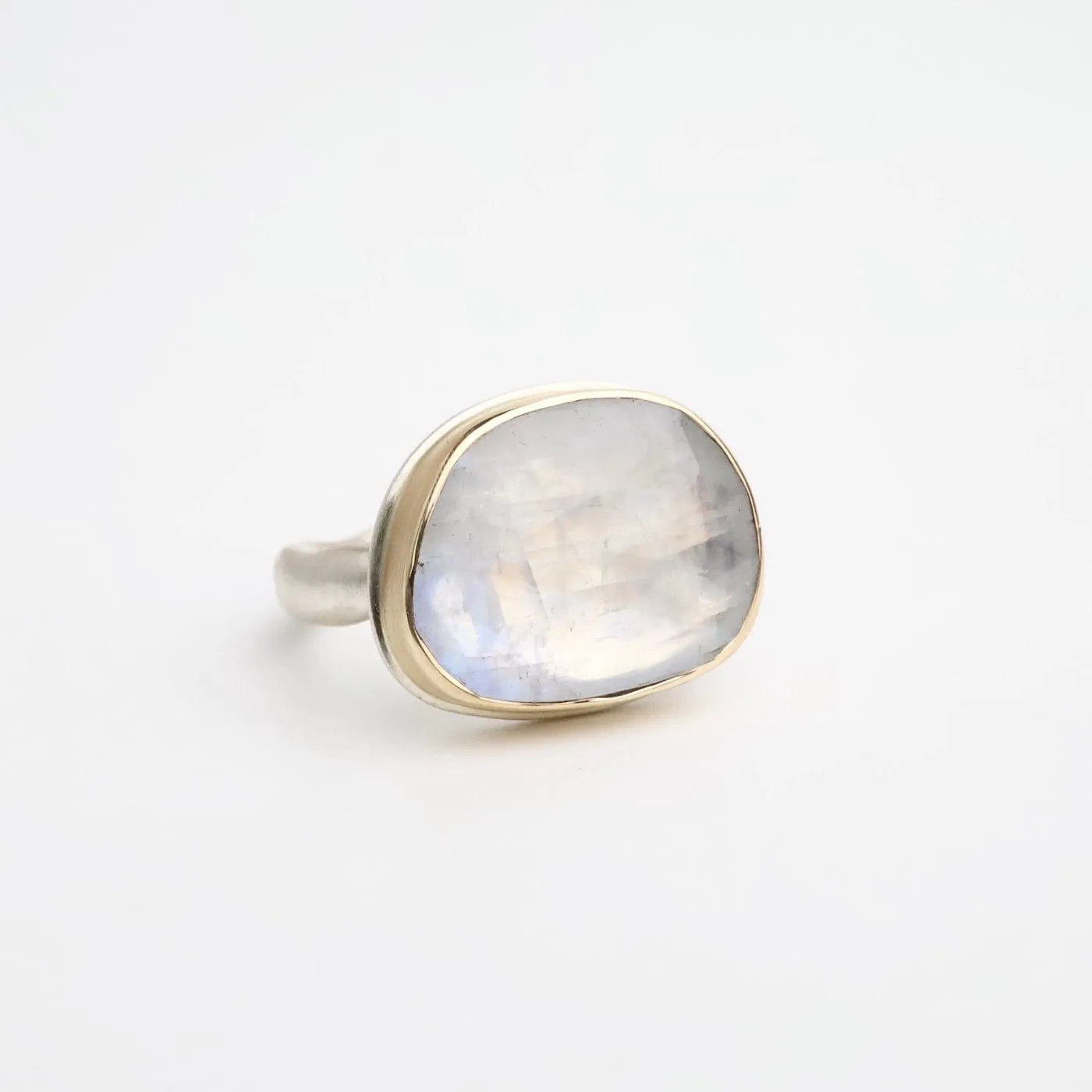 Jamie Joseph Asymmetrical Rose Cut White Rainbow Moonstone Ring