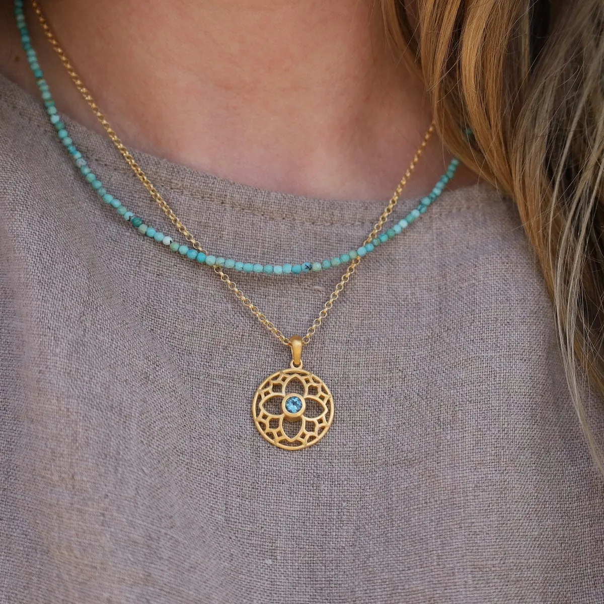 Joyful Circle Blue Topaz Pendant Necklace