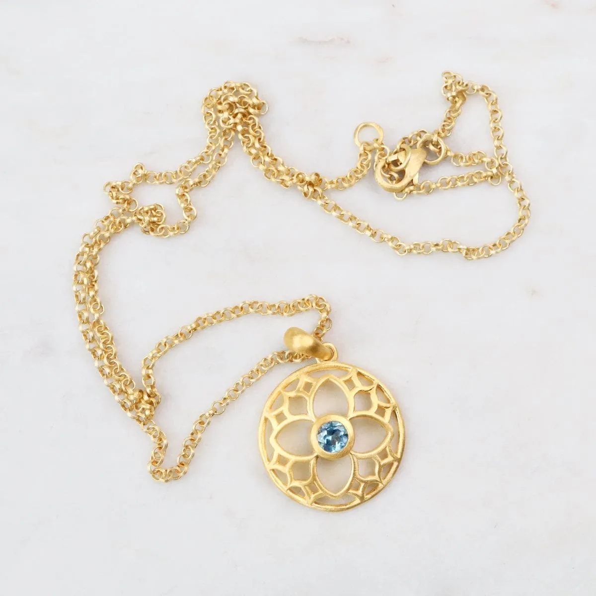 Joyful Circle Blue Topaz Pendant Necklace