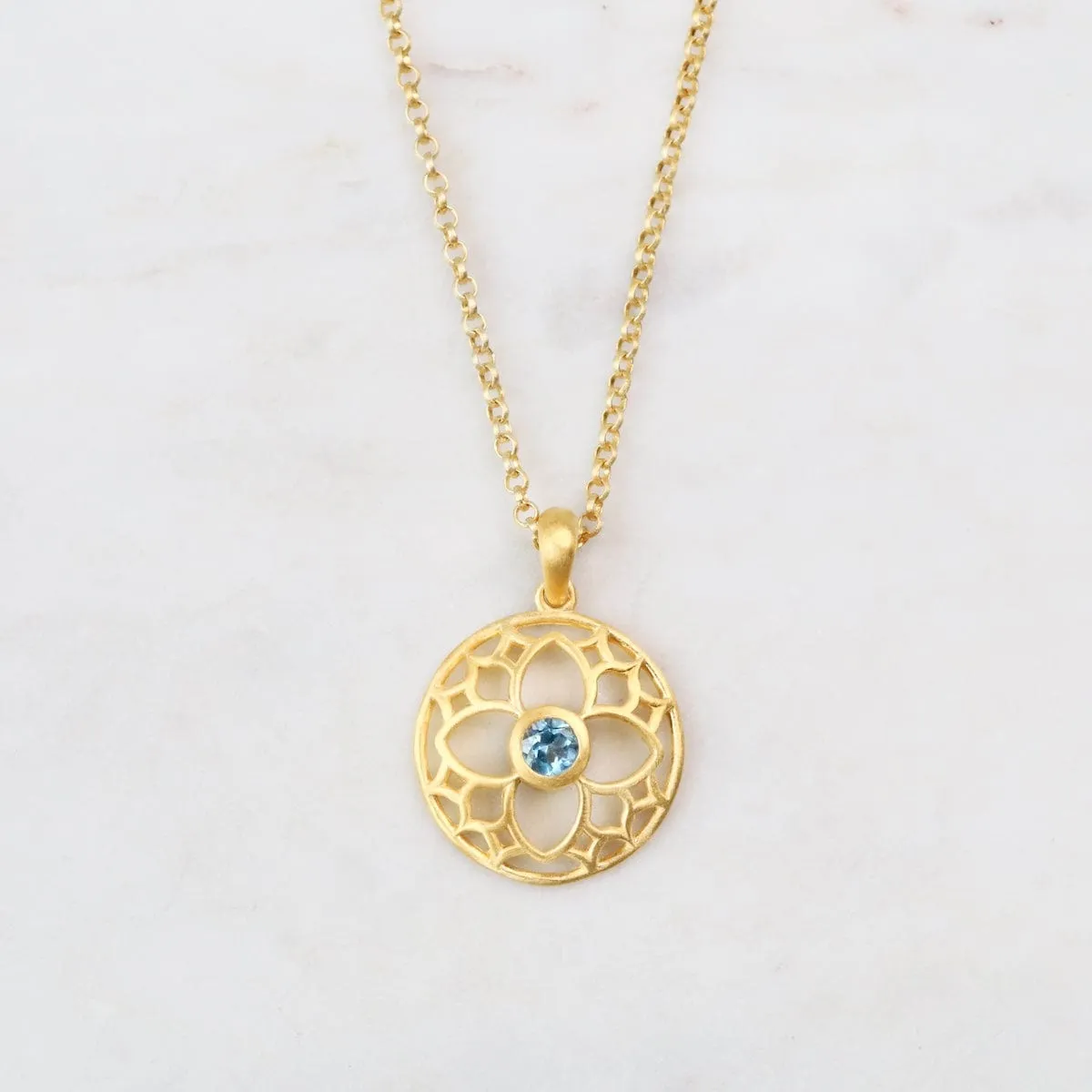 Joyful Circle Blue Topaz Pendant Necklace