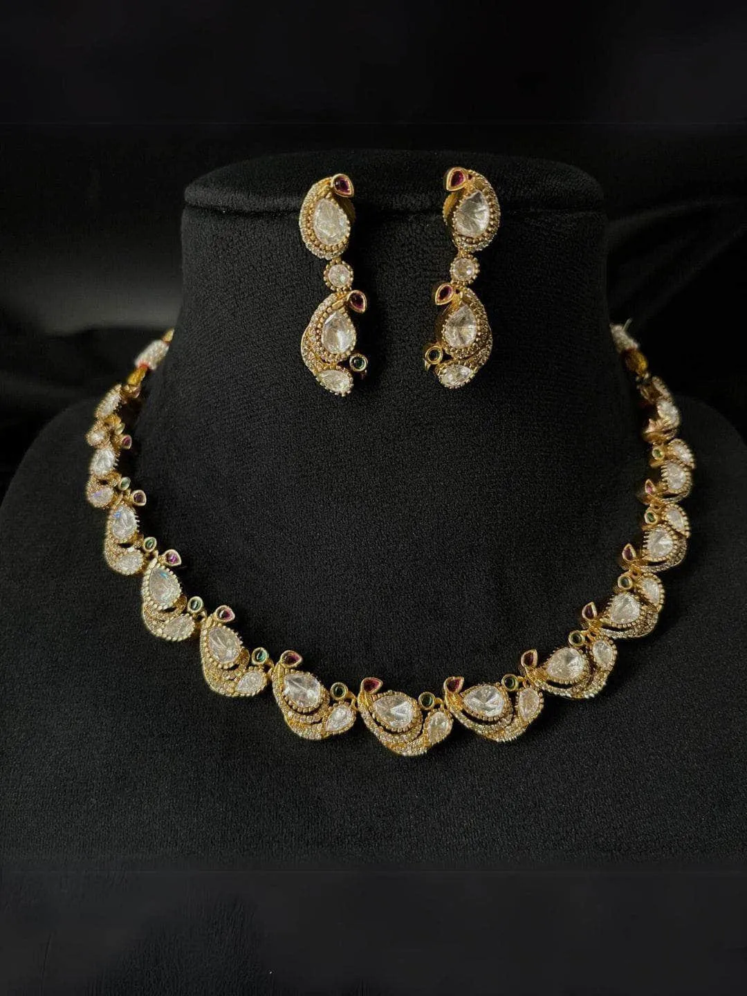 Kundan Uncut Polki Diamond Choker Necklace With Earrings