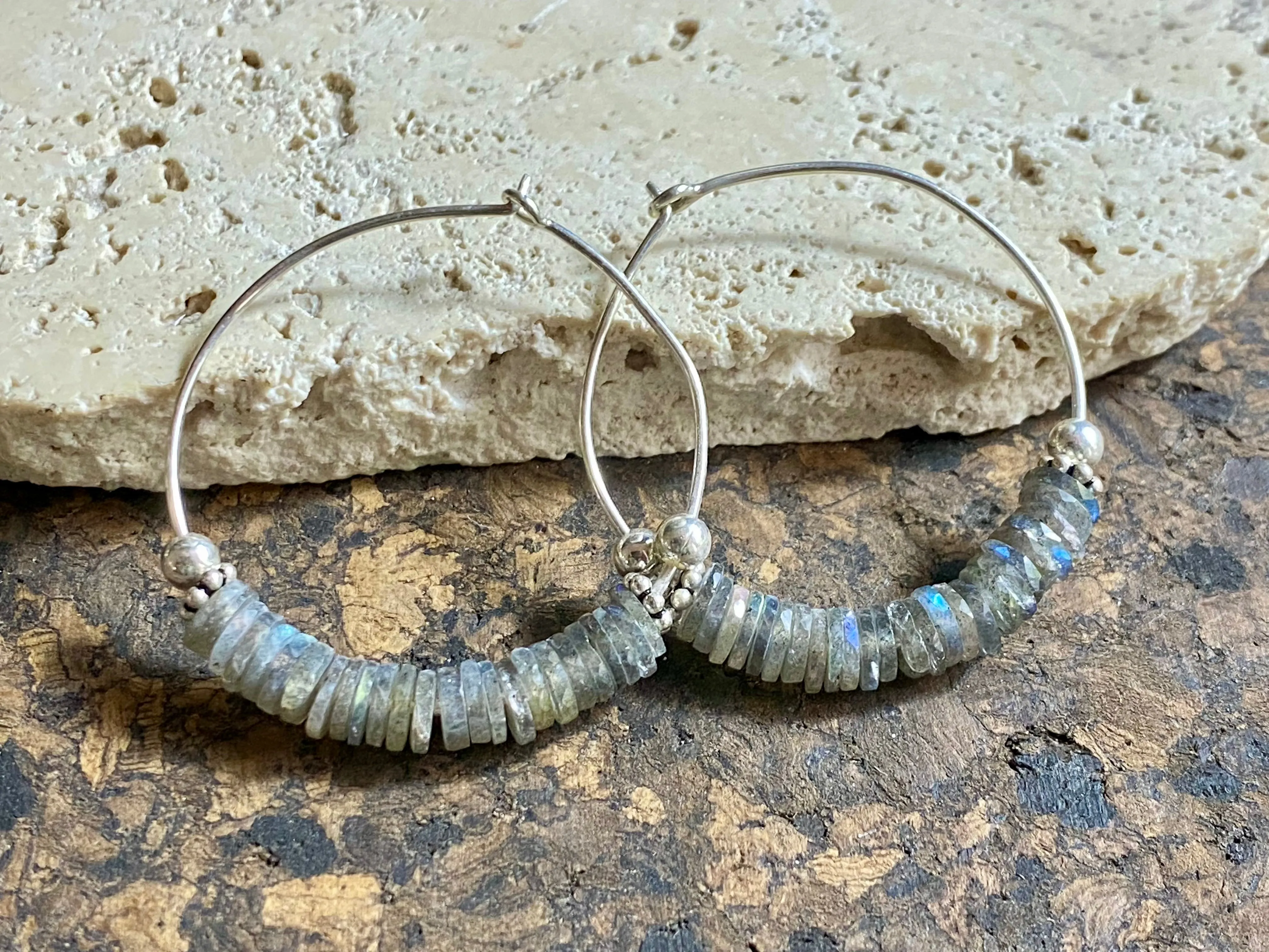 Labradorite Silver Hoop Earrings