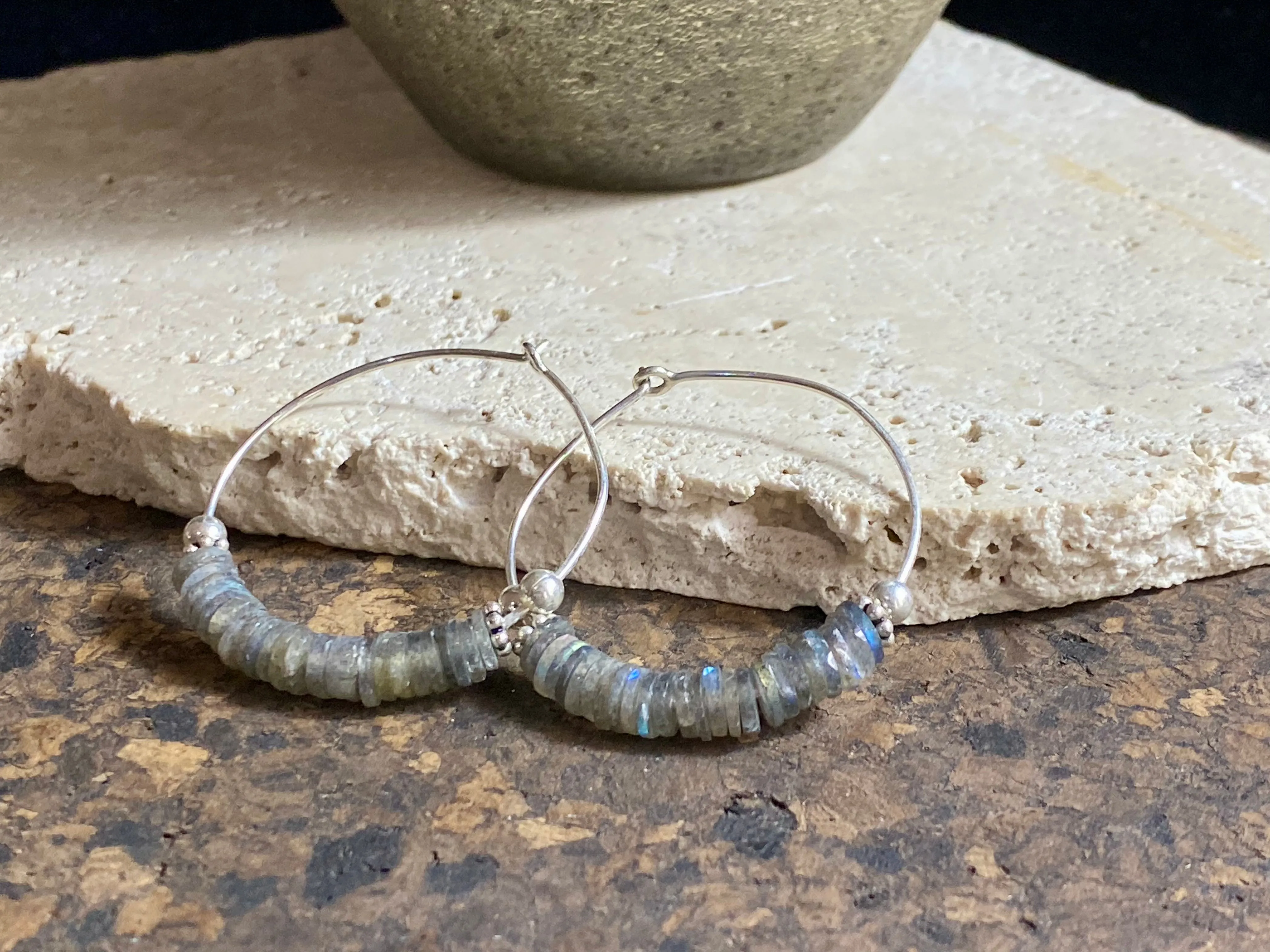 Labradorite Silver Hoop Earrings