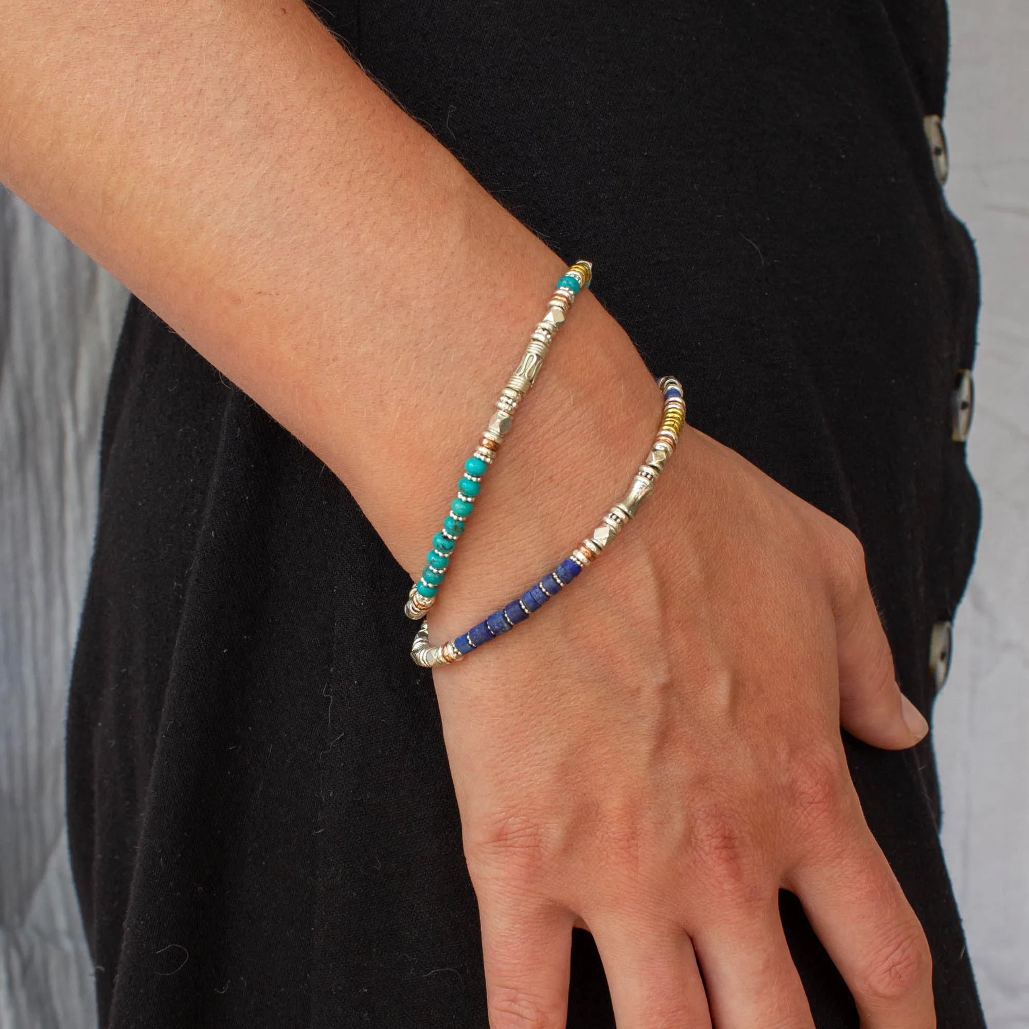 Lapis Lazuli and Mixed Metals Bracelet