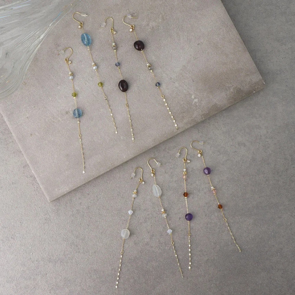 Long Drop Gem Station Earrings