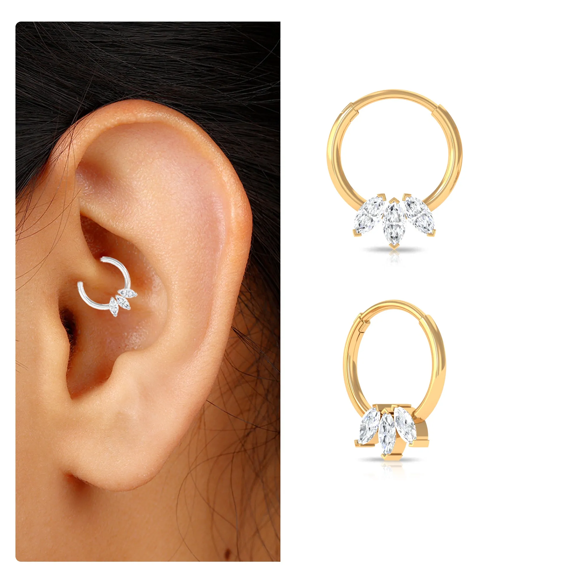 Marquise Moissanite Hoop Earring for Daith Piercing