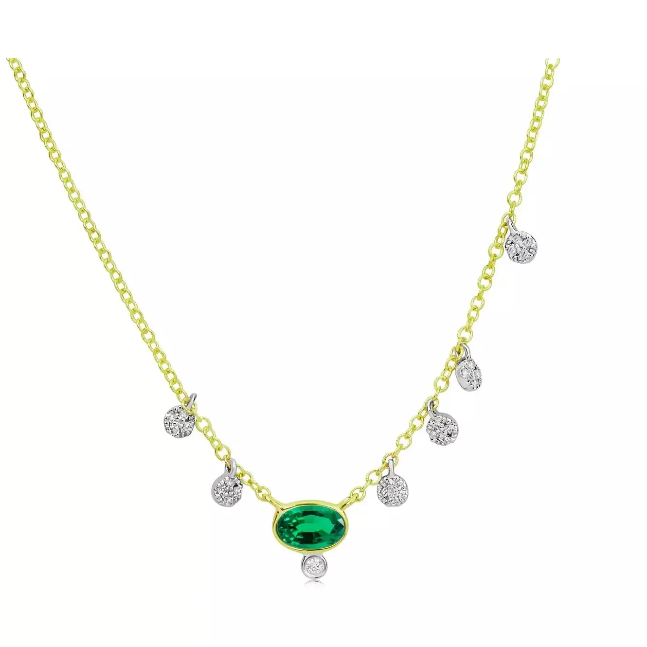 Meira T Emerald  and Diamond Heart Shape Necklace-Gold Paper Clip Chain