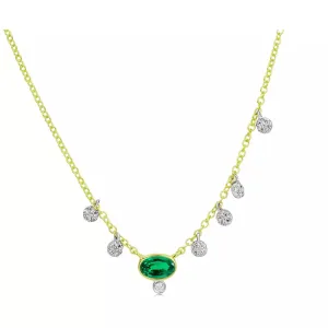 Meira T Emerald  and Diamond Heart Shape Necklace-Gold Paper Clip Chain