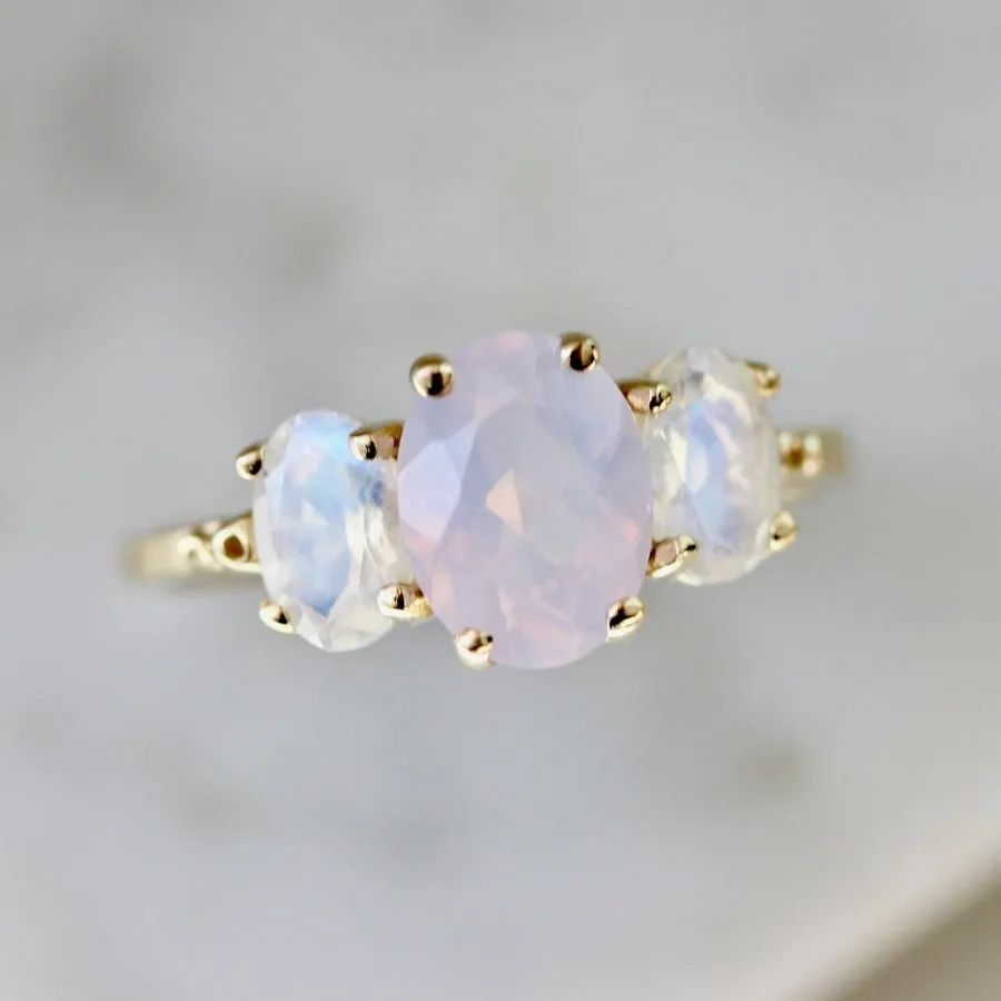 Midsummer Oval Cut Moonstone & Amethyst Ring