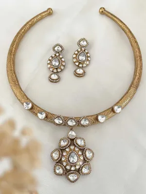 Moissanite Polki Studded Hasli Necklace