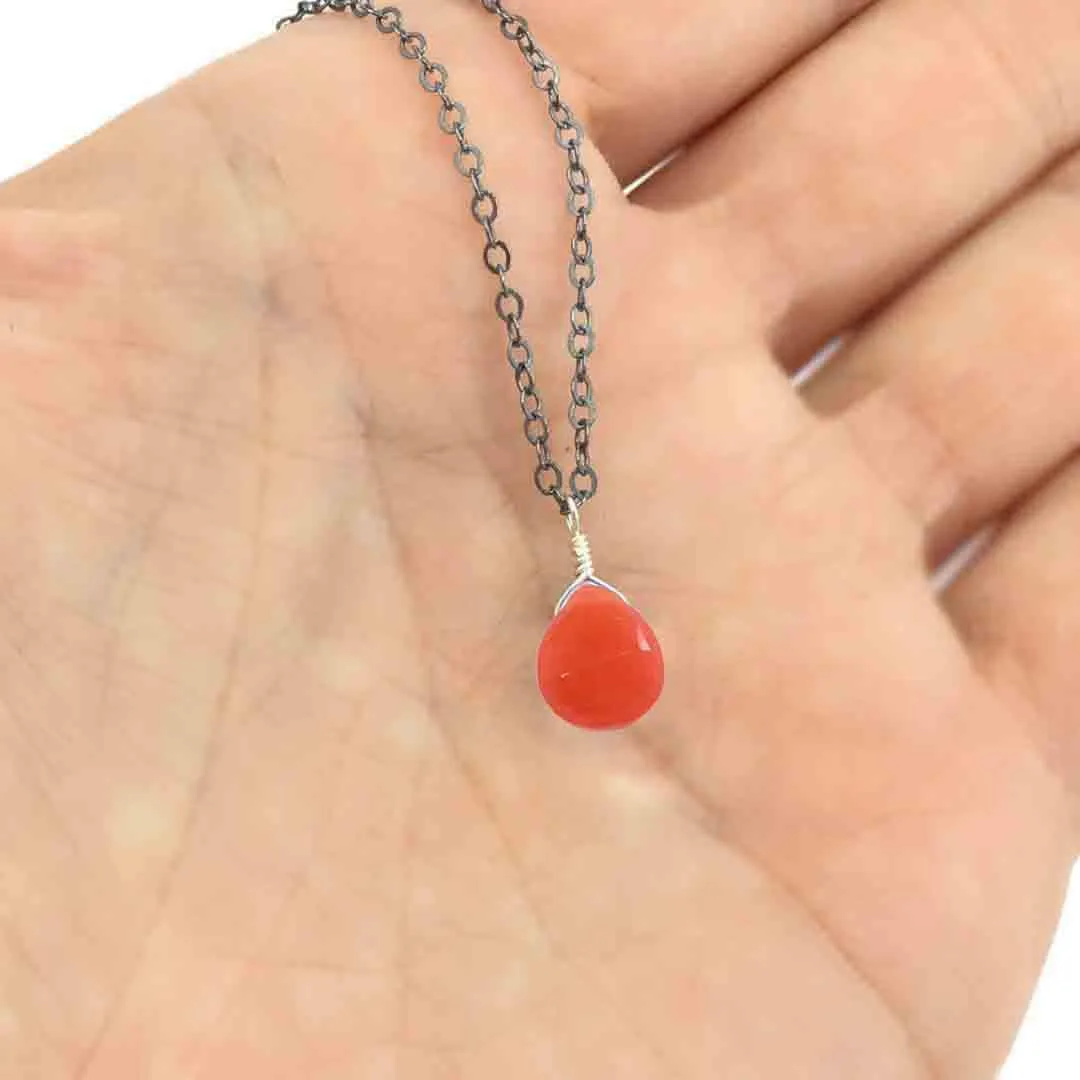 Necklace - Ruby Grapefruit Chalcedony Gemstone Oxidized Sterling by Foamy Wader