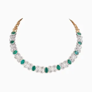 Necklace with Emerald c/st, White Sapphire and Round Cut Diamond - PGDNE071