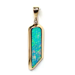 Opal Pendant Long Geometric Inlaid Design with .02ct Round Diamond